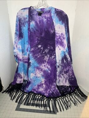 Hot Topic Purple Tie-Dye Fringe Kimono Jacket